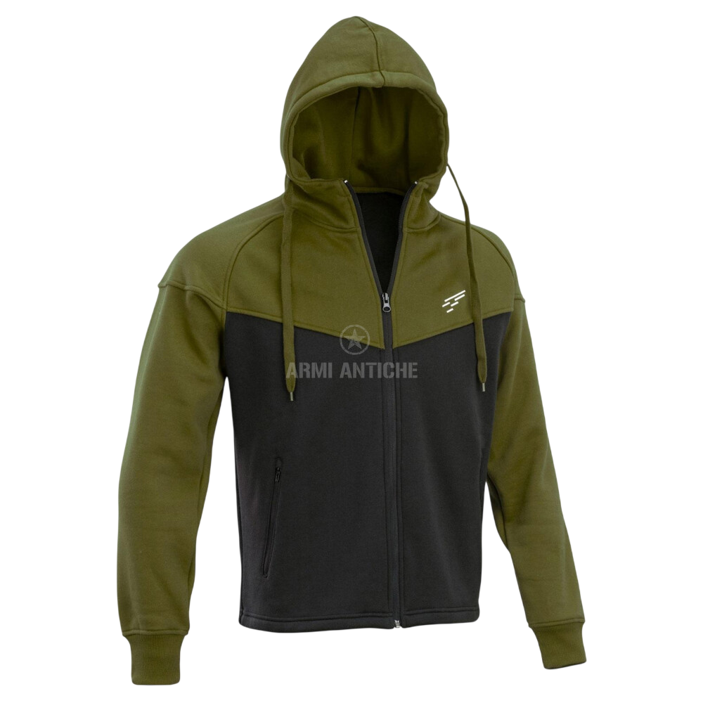 Felpa con cappuccio e zip frontale colore nero verde e logo d five ricamato